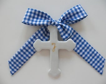 Fine porcelain cross and LIBERTY Mitsi Jacinthe blue