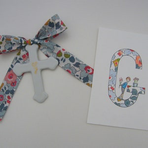 Fine porcelain cross of 7 or 9.5 cm, LIBERTY ribbon of your choice, Capel, Mitsi, Betsy, Wiltshire, Meodow, D'Anjo Photo 3