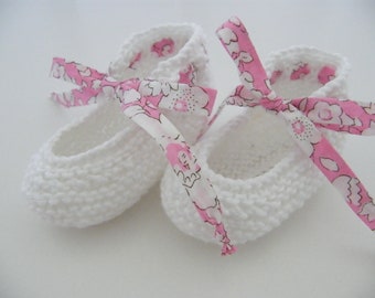 White cotton slippers LIBERTY Betsy Boo, porcelain 1/3/6/9 months