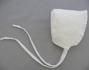 White cotton double gauze beanie, birth 1/3/6/12/18 months 2/3 years