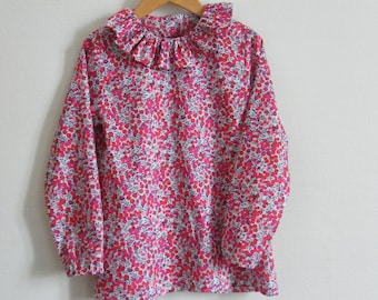 LIBERTY Wiltshire red blouse for children 2/3/4/5/6/8/10/12 years, long or short sleeves
