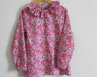 Blouse LIBERTY Wiltshire rouge Enfant 2/3/4/5/6/8/10/12 ans manches longues ou courtes