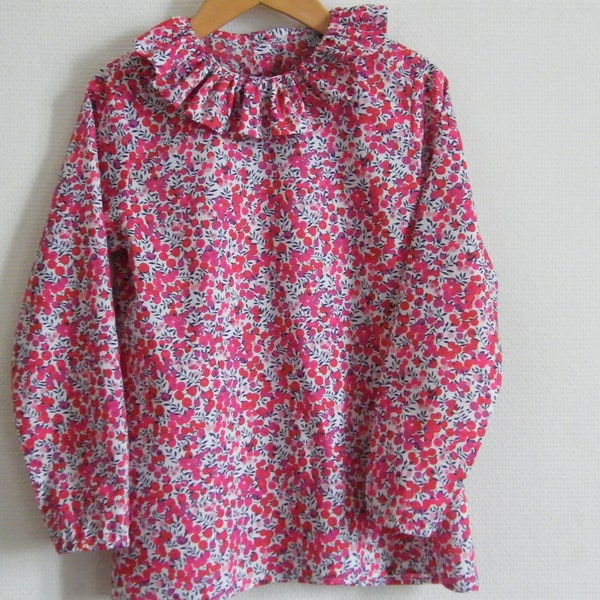 Blouse LIBERTY Wiltshire rouge Enfant 2/3/4/5/6/8/10/12 ans manches longues ou courtes