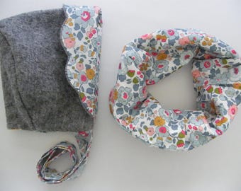 Set Beguin and Snood LIBERTY Betsy porcelain wool boiled gray 3/6/12/18 months 2/3/4/5/6 years