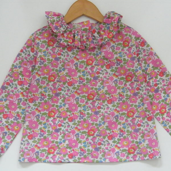 Blouse LIBERTY Betsy Fuchsia rose Boo 1/3/6/12/18 mois 2/3/4/5/6 ans