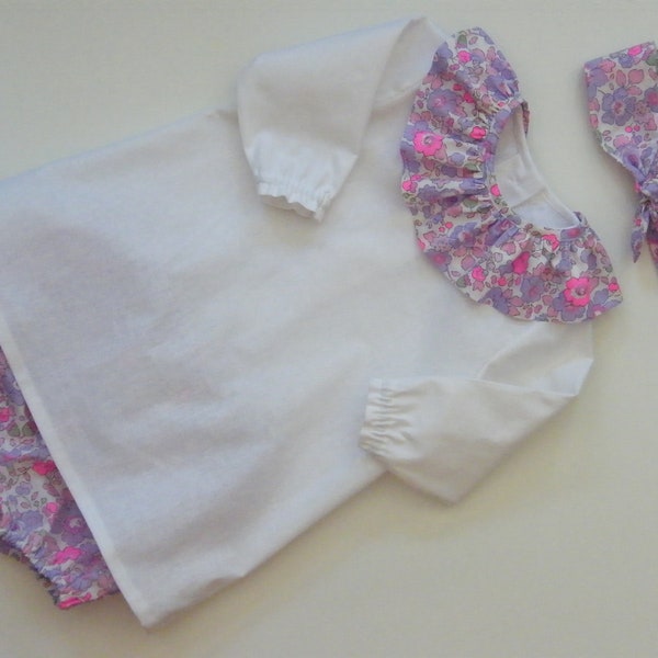 Baby Set LIBERTY Cotton Dress Oeko-Tex White Bloomer Neck Headband Birth 1/3/6/12/18 months 2/3years