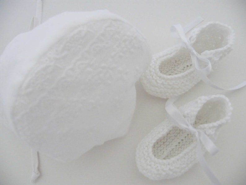 Béguin Baptême Bébé, broderie anglaise dentelle Chaussons Cérémonie, naissance 1/3 mois image 4