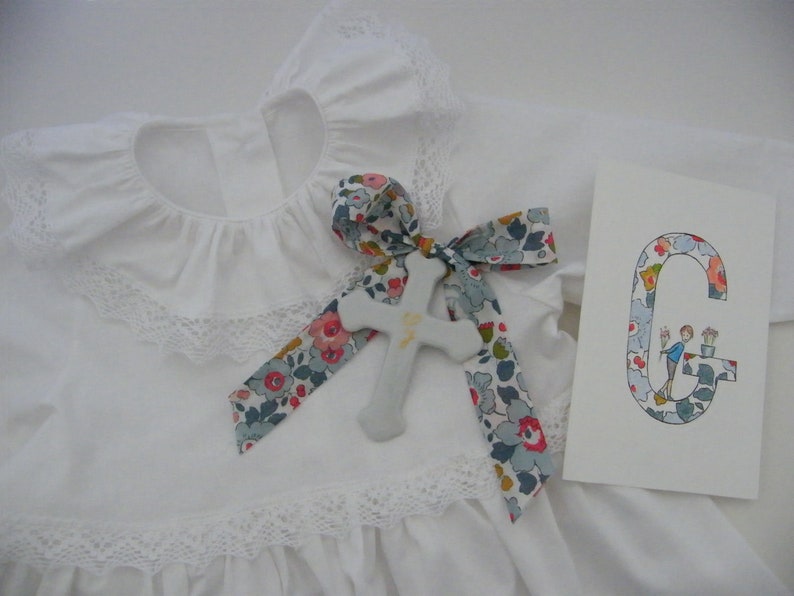 Fine porcelain cross of 7 or 9.5 cm, LIBERTY ribbon of your choice, Capel, Mitsi, Betsy, Wiltshire, Meodow, D'Anjo image 4