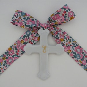 Fine porcelain cross of 7 or 9.5 cm, LIBERTY ribbon of your choice, Capel, Mitsi, Betsy, Wiltshire, Meodow, D'Anjo Photo 6