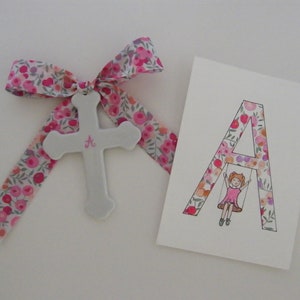Fine porcelain cross of 7 or 9.5 cm, LIBERTY ribbon of your choice, Capel, Mitsi, Betsy, Wiltshire, Meodow, D'Anjo Photo 4