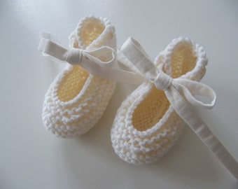 Slippers in excellent quality wool or cotton (white and taupe) LIBERTY Birth 1/3/6/9 months