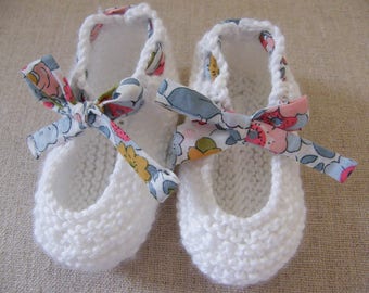 White cotton slippers and LIBERTY Betsy porcelain 1/3/6/9 months