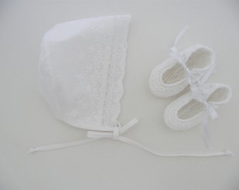 Béguin Baptême Bébé, broderie anglaise dentelle Chaussons Cérémonie, naissance 1/3 mois