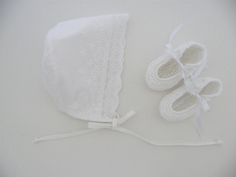 Béguin Baptême Bébé, broderie anglaise dentelle Chaussons Cérémonie, naissance 1/3 mois Photo 2