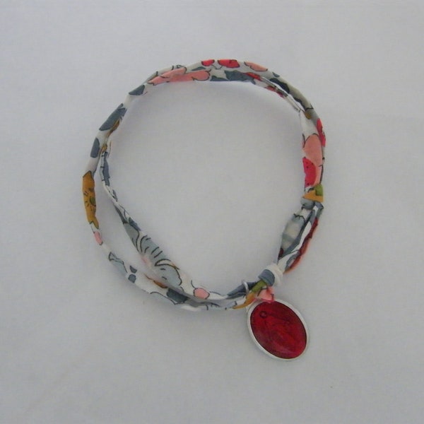 Bracelet Liberty, Médaille, Betsy porcelaine, Vierge, fond rouge, Femme, Enfant, Communion