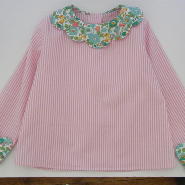 Blouse LIBERTY Betsy Wimbledon, coton col feston pétale bouton nacre 2/3/4/5/6/8 ans