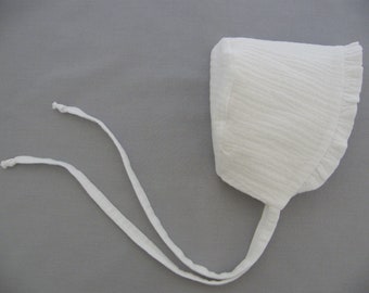 White cotton double gauze beguin, birth 1/3/6/12/18 months 2/3 years