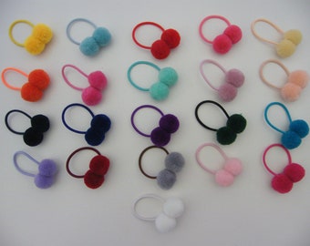 2 Pompom hair elastics, Baby, child, pink/grey/red/navy (per pair of your choice)