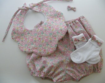 Calcetines con babero Bloomer LIBERTY, Liberty Betsy Ann, rosa, porcelana, paquete de nacimiento para bebés de 1/3/6/12 meses