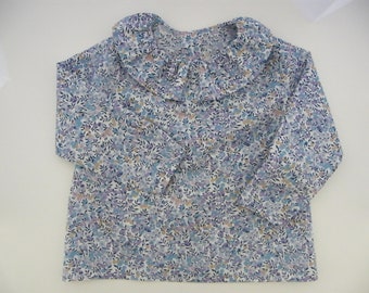 Blouse LIBERTY Wiltshire lilas, (Michèle, Félicité, Betsy,  d'Anjo) col volant pierrot, ml 1/3/6/12/18 mois