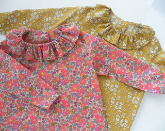 Blouse LIBERTY Capel mustard, Betsy neon tea, birth 1/3/6/9/12/18 months 2/3/4/5/6/8 years long sleeves