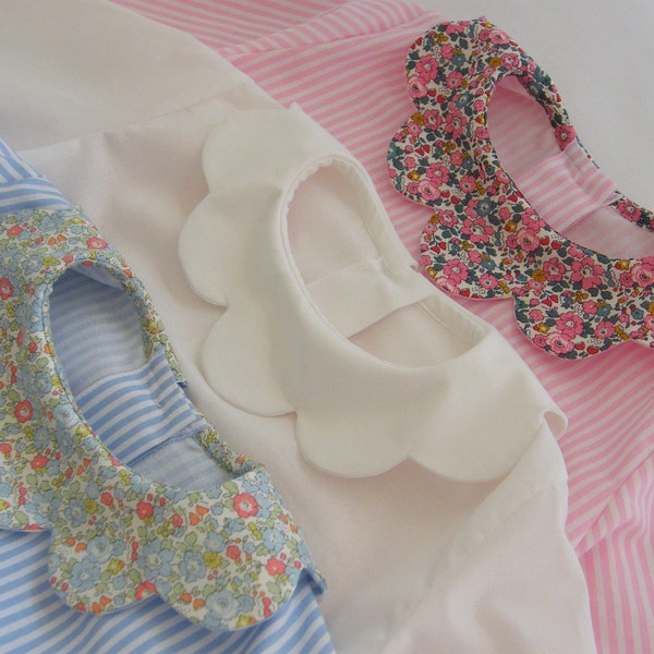 Blouse LIBERTY et coton (Betsy Ann bleu, rose, au choix), col feston, naissance 1/3/6/12/18 mois 2/3/4/6/8 ans