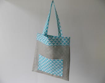 Tote bag en tissu au motif géométrique et voile de lin