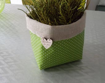 Cache pot en tissu enduit et voile de lin