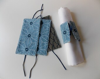 Ronds de serviette en broderie sashiko avec lien