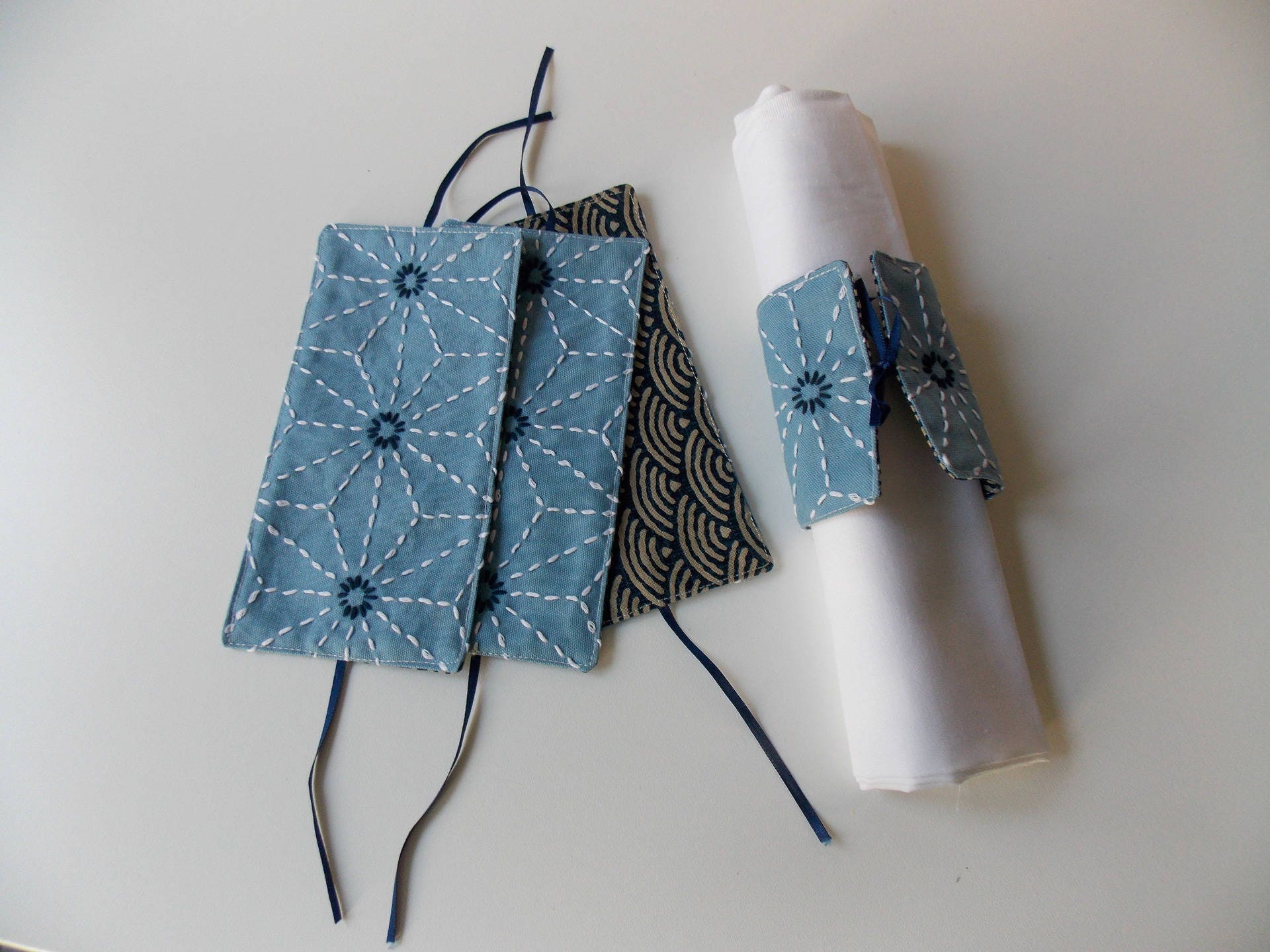 Ronds de Serviette en Broderie Sashiko avec Lien