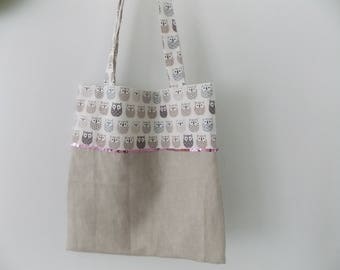 Tote bag motif hiboux et ruban de sequins