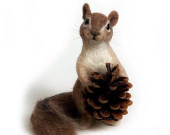Pure wool chipmunk sculpture, christmas decor figurine.
