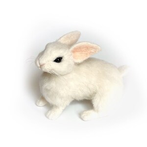 Soft handmade WHITE BUNNY 3D figurine, realistic needle felted fluffy bunny sculpture.