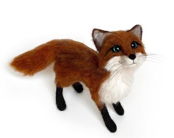 Handmade Wool Fox Figurine, Needle Felted Woodland Christmas Decor