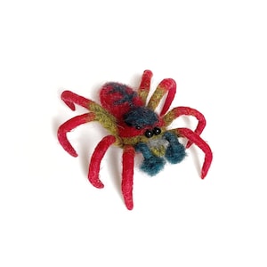 Red JUMPER SPIDER, colorful needle felted wool spider.