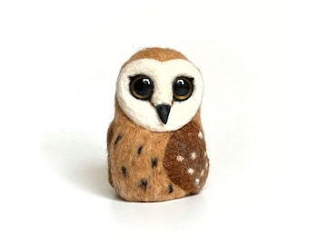 Halloween gift needle felted barn owl figurine, organic wool handmade soft bird.