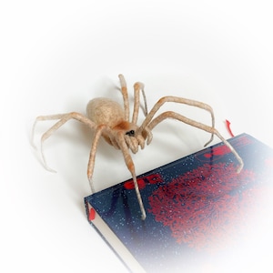 Halloween web decor white candy spider, needle felted creepy wool spider.