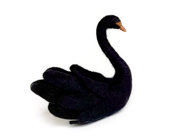 Handmade needle felted BLACK SWAN sculpture