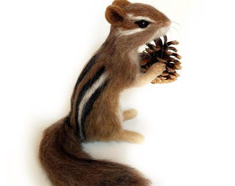 Christmas decor chipmunk figure , needle felted wool ornament