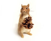 Realistic handmade CHIPMUNK sculpture, cute chistmas decor needle felted figurine
