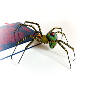 Halloween web decor rainbow color spider, needle felted creepy wool silk spider.