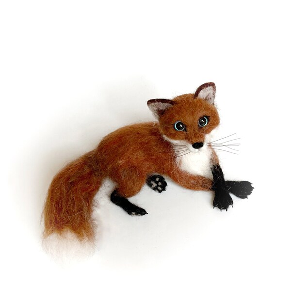 Wool RED FOX christmas decor sculpture, needle felted forest fox figurine.