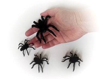 Conjunto de decoración de telaraña de Halloween con araña negra, arañas de terror de lana espeluznantes hechas con fieltro con aguja.