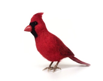Cardinal bird decor, needle felted wool christmas ornament red bird.
