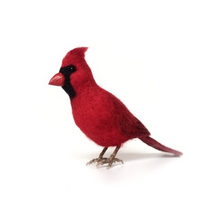 Cardinal bird decor, needle felted wool christmas ornament red bird.
