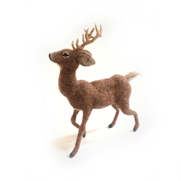 Christmas decor wool deer,  needle felted realistic woodland deer sculpture.