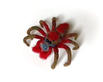 Halloween Decor Funny Jumping Spider, Colorful Needle Felted Wool figurine