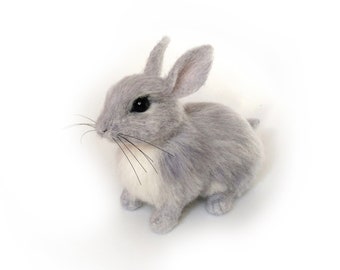 Easter decor realistic cute bunny, wool needle felted gray bunny figurine.