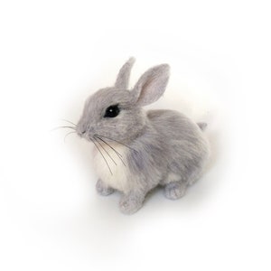 Realistic Needle Felted Gray Bunny: Easter Decor Wool Figurine