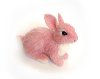 Fluffy PINK fantasy BUNNY figurine, handmade cute easter decor bunny.